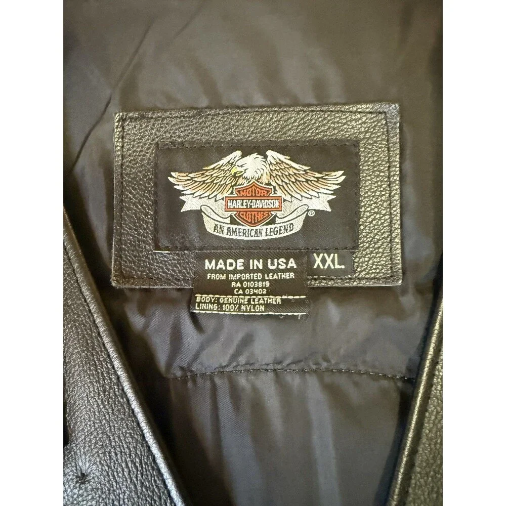 XXL Harley Davidson Leather Vest US Combat Veteran Navy POW Virginia Skull - Picture 3 of 16